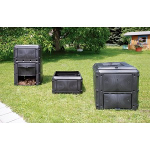 KHW Komposter Bio-Quick Basismodell, 420 l, anthrazit, mit Entnahmeklappe, im Garten.