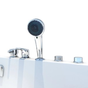 Detailansicht der AcquaVapore Seniorendusche und Wanne S12D-EH-WP-R mit verchromter Armatur und Handbrause.