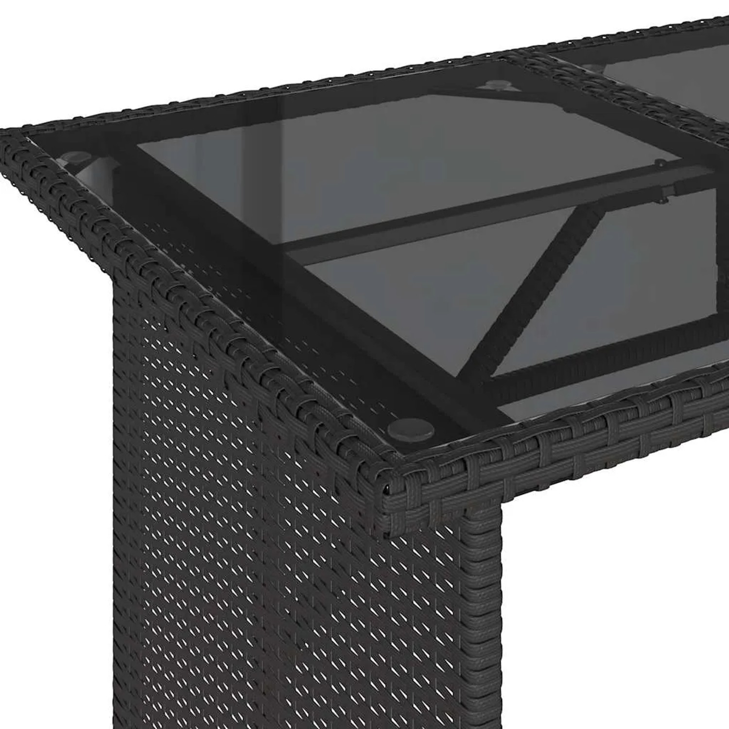 Schwarzer vidaXL Gartentisch mit Glasplatte aus Poly Rattan, 110x68x70 cm.