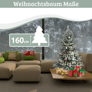 DELUKE Weihnachtsbaum Künstlich 160cm mit Schnee mit Lichterkette Nordfichte Spritzguss Tannenbaum Naturgetreu mit Baumständer
