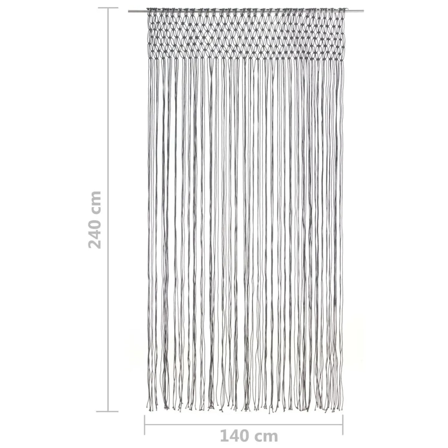 Anthrazitfarbener Makramee Vorhang (140x240 cm) aus Baumwolle für Fenster oder Türen.