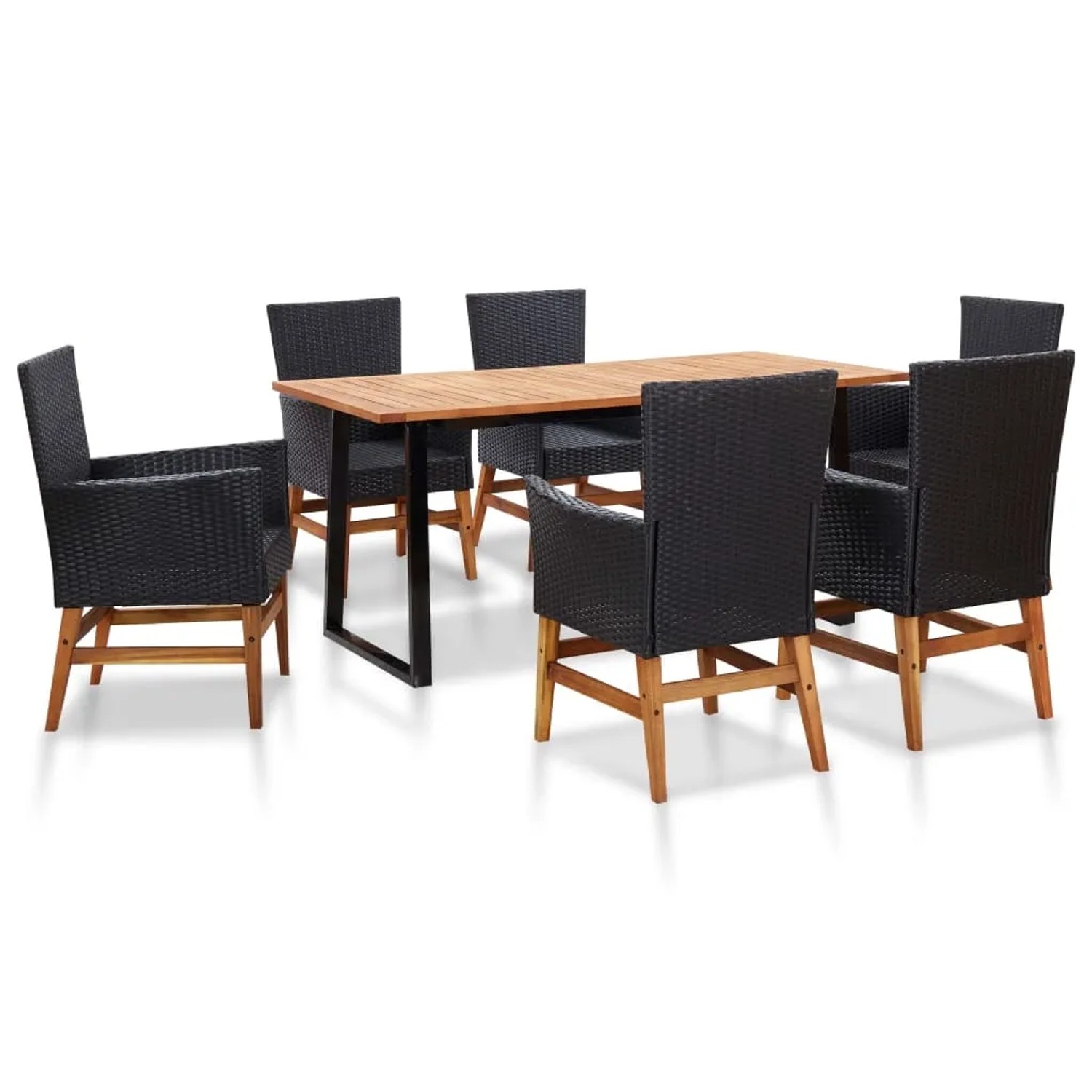 vidaXL 7-Tlg Garten-Essgruppe Poly Rattan und Akazienholz Schwarz 46006