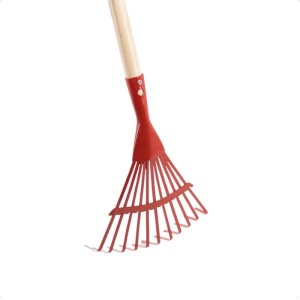 Galaflor Laubbesen für Kinder Besen Laub Rechen Fächerbesen Metall mit Holzstiel Laubrechen Kinderrechen Rot