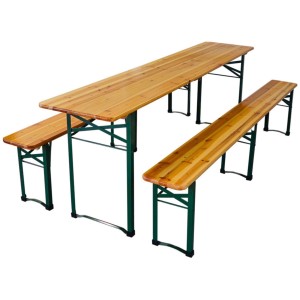 CHEFGASTRO Bierzeltgarnitur 3-Teilig Mittig Klappbar 1x Tisch 2x Bierbank HxBxT 76x220x50 cm Lackiertes Holz Inkl. 16x Bodenschoner Aus Kunststoff