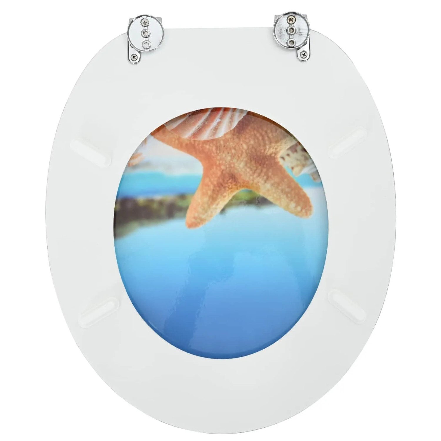 Weißer WC-Sitz mit Soft-Close, Motiv: Seestern und Meer, vidaXL.