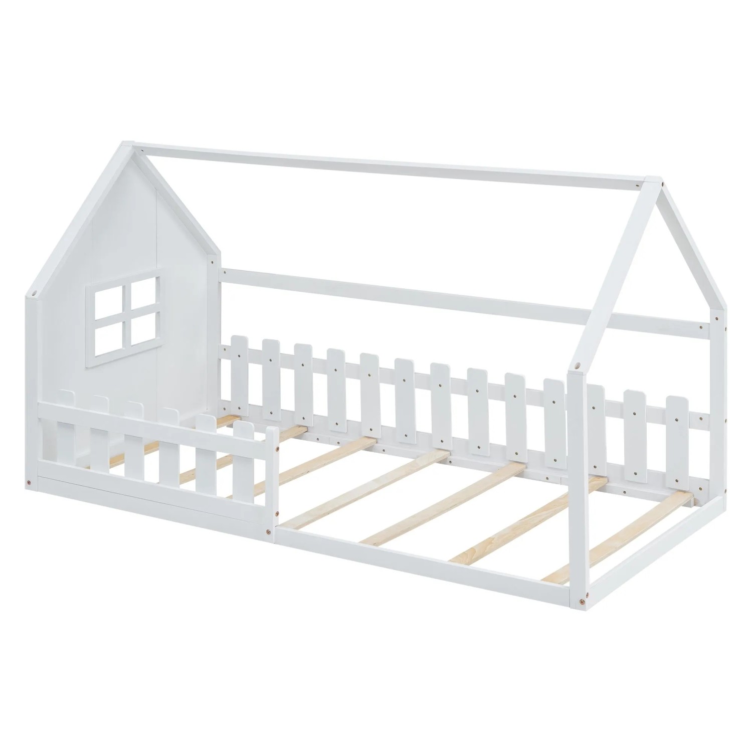 okwish Kinderbett 90×200 Flachbett Hausleiste ohne Matratze