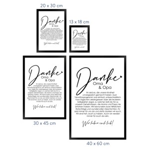 WANDStyle gerahmtes Poster "Danke Oma und Opa" in verschiedenen Größen als Geschenkidee.