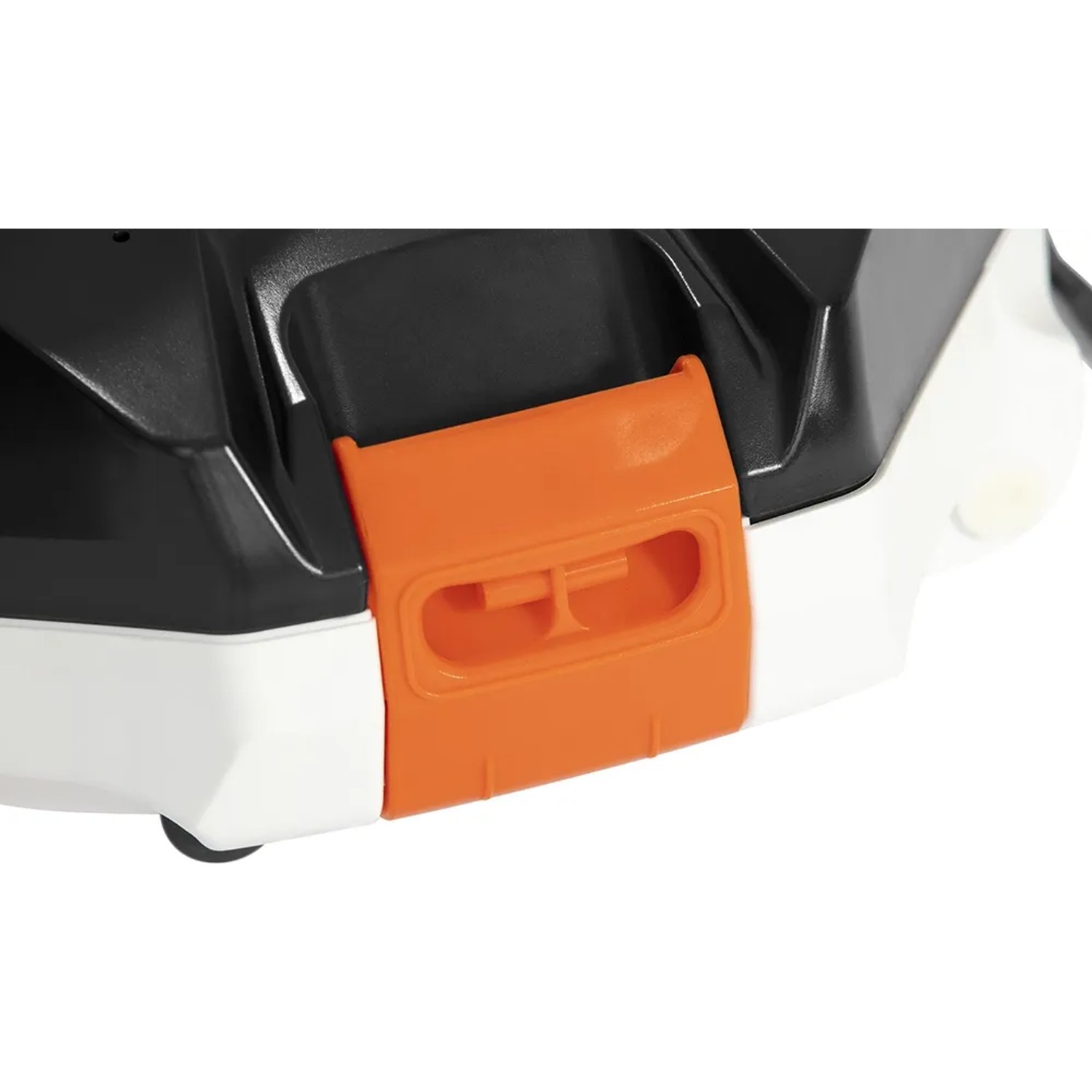Detailansicht: Flowclear Aquarover Poolroboter mit orangefarbenem Verschluss.