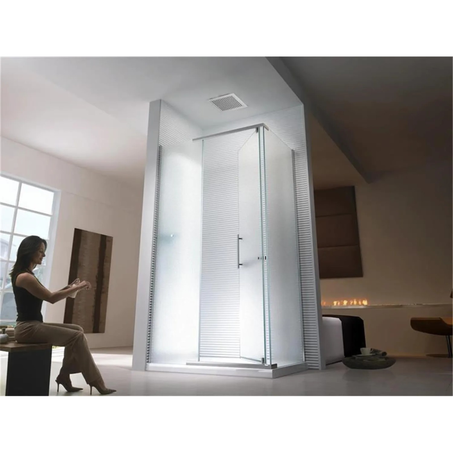 Glaszentrum Hagen Hephaistos Frost Duschkabine, 100x90x195cm, mit satiniertem Glas und Eckeinstieg.