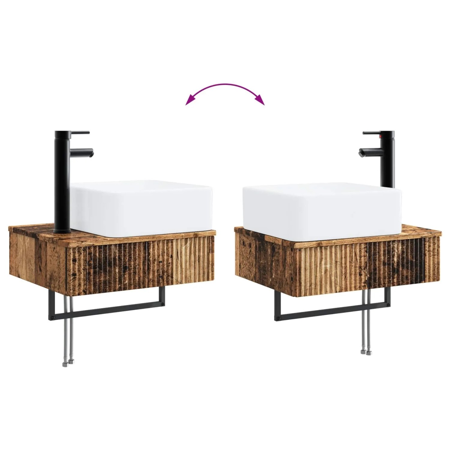 vidaXL Badmöbel-Set: Zwei wandhängende Waschtischunterschränke in Altholz-Optik mit weißen Waschbecken und schwarzen Armaturen.