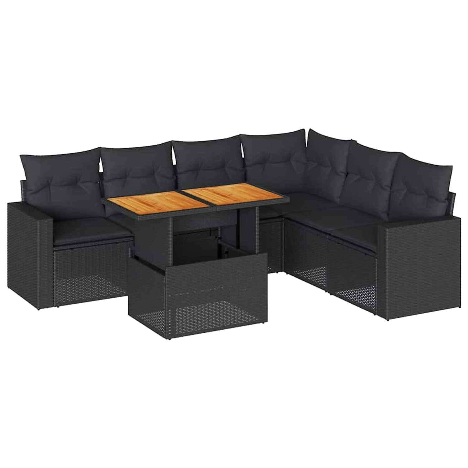 vidaXL 7-Tlg Garten-Sofagarnitur mit Kissen Schwarz Poly Rattan 3327044 günstig online kaufen