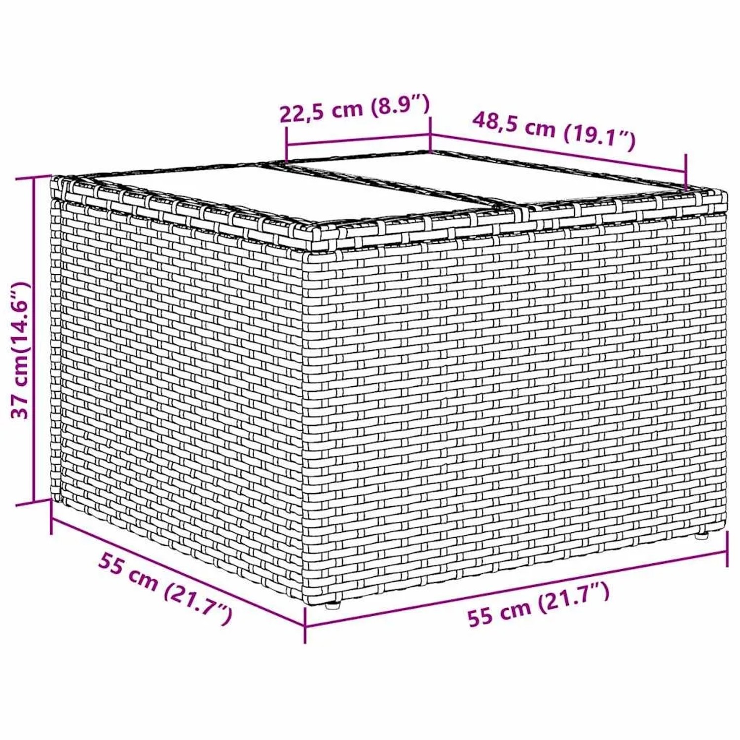 vidaXL Gartenmöbel Set, 6-teilig, grau, Poly Rattan, mit Maßangaben.