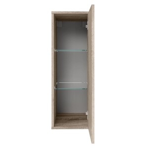 Fackelmann Midischrank Compact Line, Sonoma Eiche, mit offener Tür und zwei Glasböden.