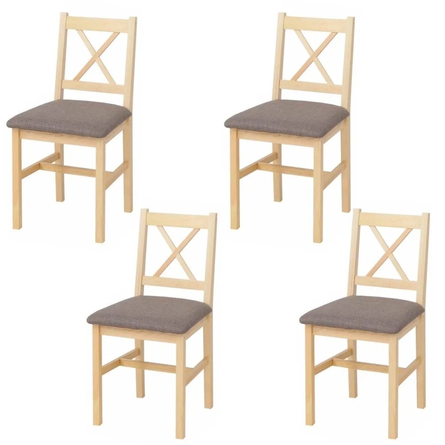MCW Esszimmerstuhl F77 4er-Set Natur Polster Grau