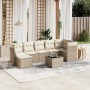 Beige 8-tlg. Garten-Sofagarnitur aus Rattan mit Kissen und Tisch. Ideal für Terrasse und Garten.