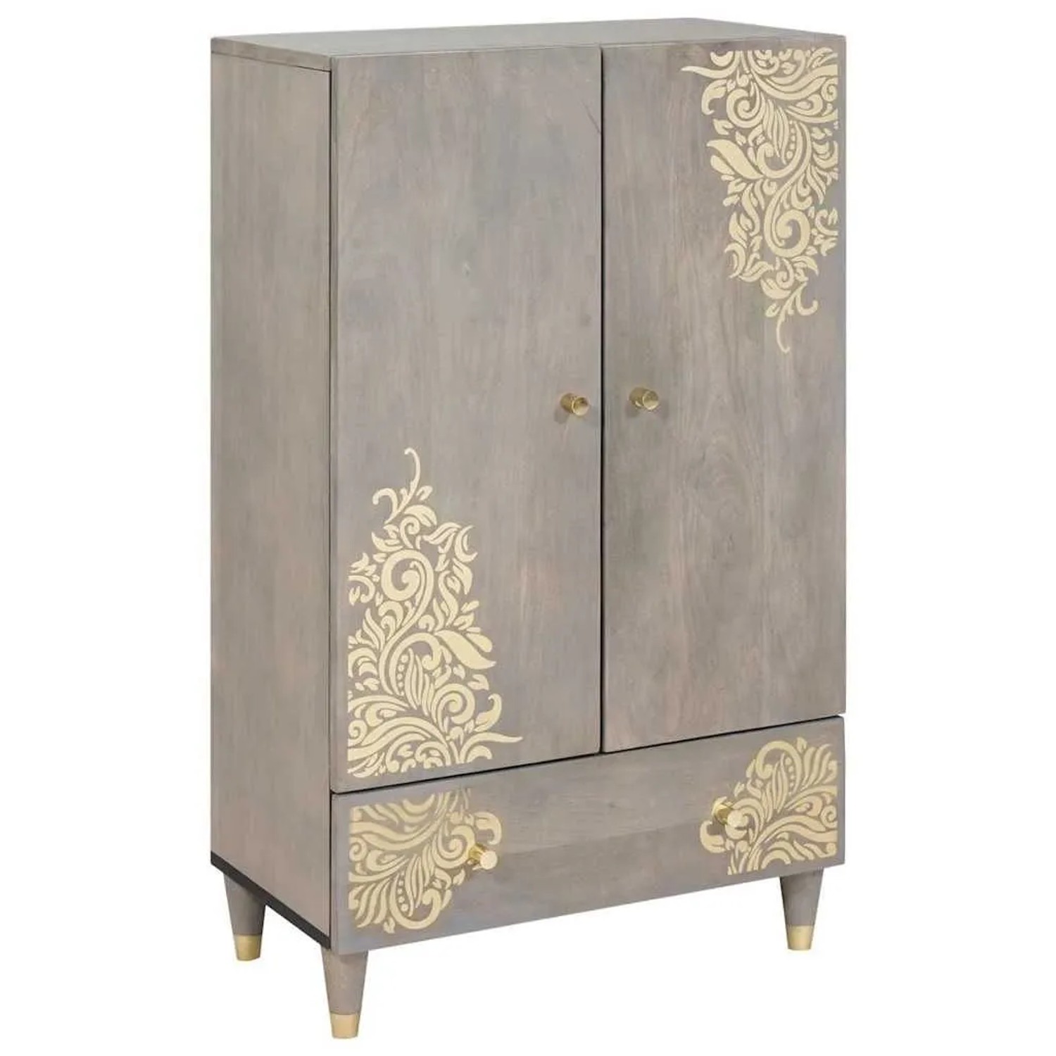 vidaXL Highboard Grau und Gold 60 x 33 x 100 cm Massivholz Mango 4018802