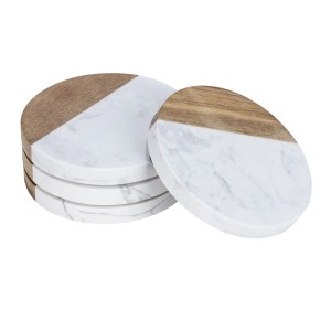 Schöner Wohnen Untersetzer-Set Marnie, 4-teilig, Marmor & Akazie, weiß-braun. Küchenhelfer.