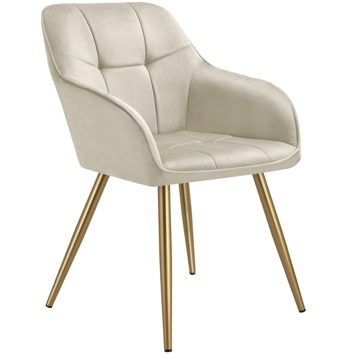 Tectake Esszimmerstuhl Marilyn Gepolstert  In Samtoptik  Gesteppt Durchgehende Lehne  62 x 58 x 82 cm Creme Gold