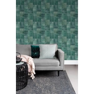 ESTAhome Tapete orientalisches-Marrakech Kelim-Patchwork Smaragdgrün 53 cm x 10.05 m