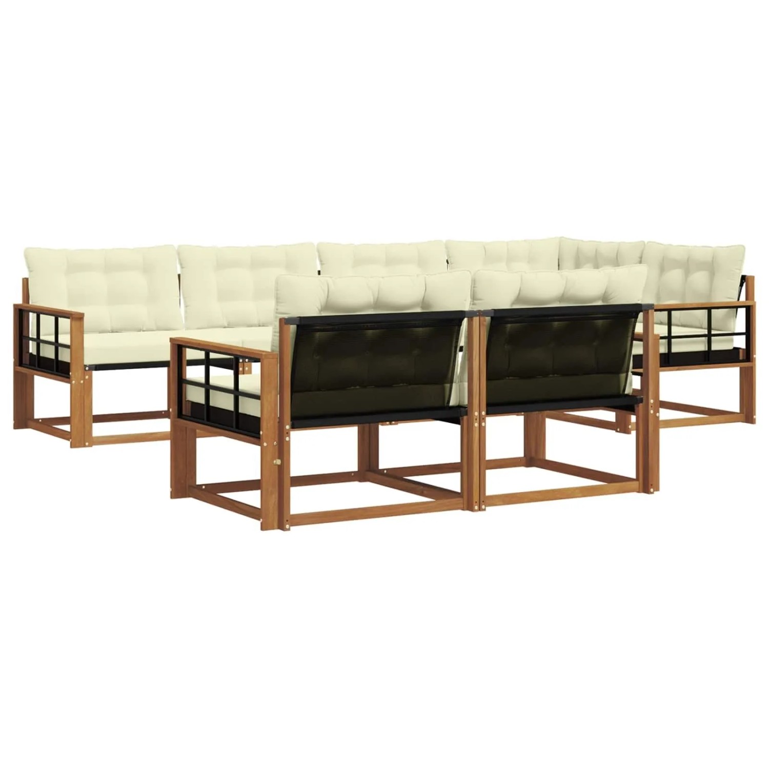 vidaXL Outdoor-Sofagarnitur mit Kissen 7-Tlg Natur und Creme 3369557
