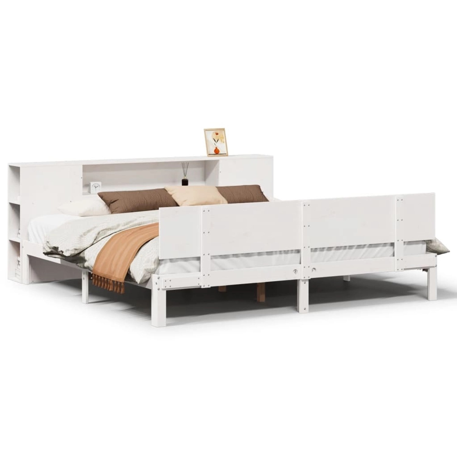 vidaXL Massivholzbett mit Regal ohne Matratze Weiß 200x200 cm Kiefer 332264 günstig online kaufen
