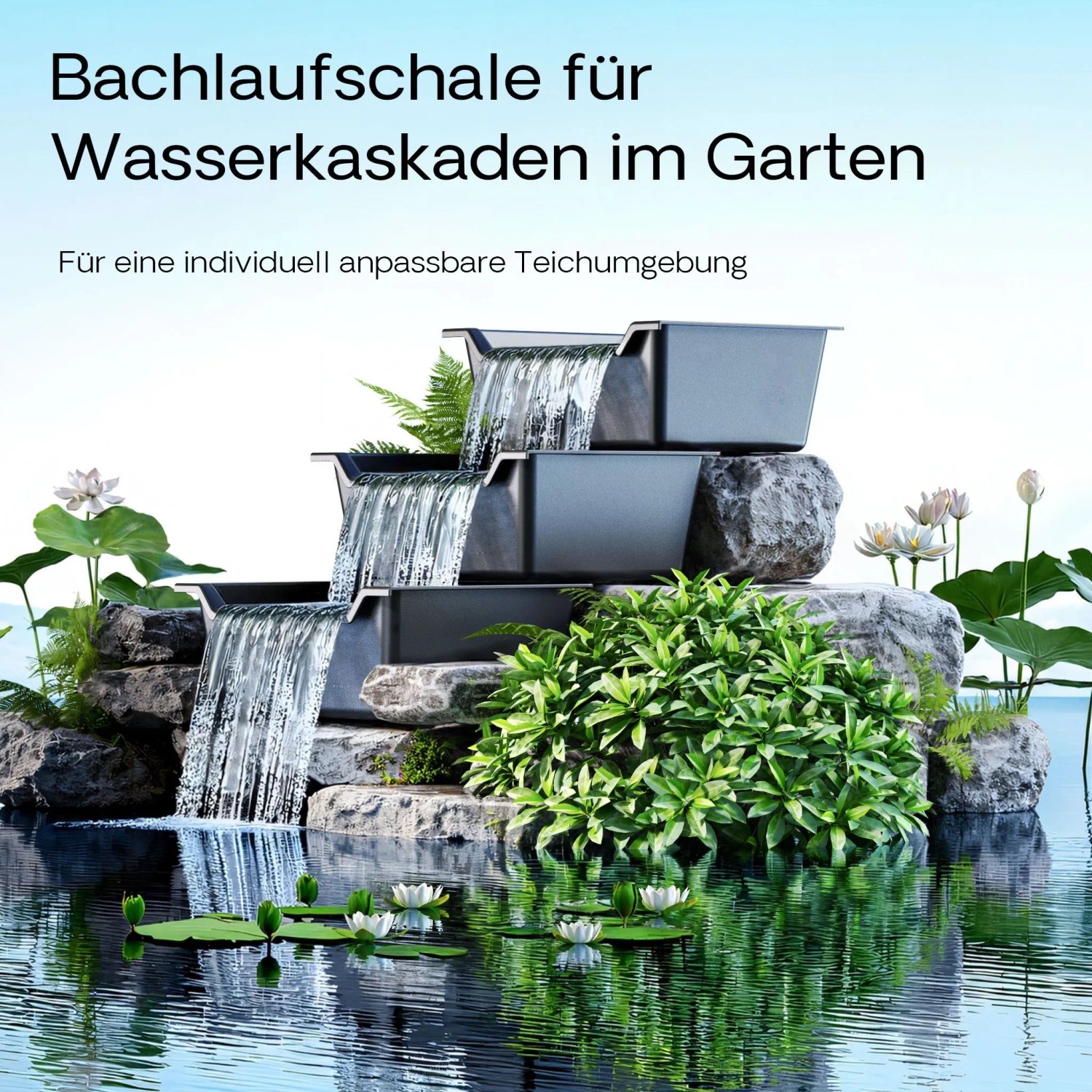 Sunsun Wasserfall Garten Bachlaufschale 60L Teichschale Wasserkaskade Teichwanne_4