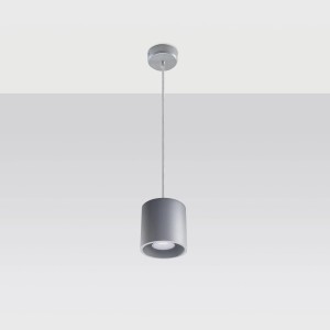 Graue Sollux Lighting Hängeleuchte ORbis 1 mit zylindrischem Lampenschirm.