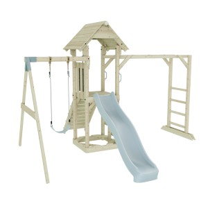 OutdoorToys Spielturm Malmö mit Schaukel und Rutsche in Eisblau.