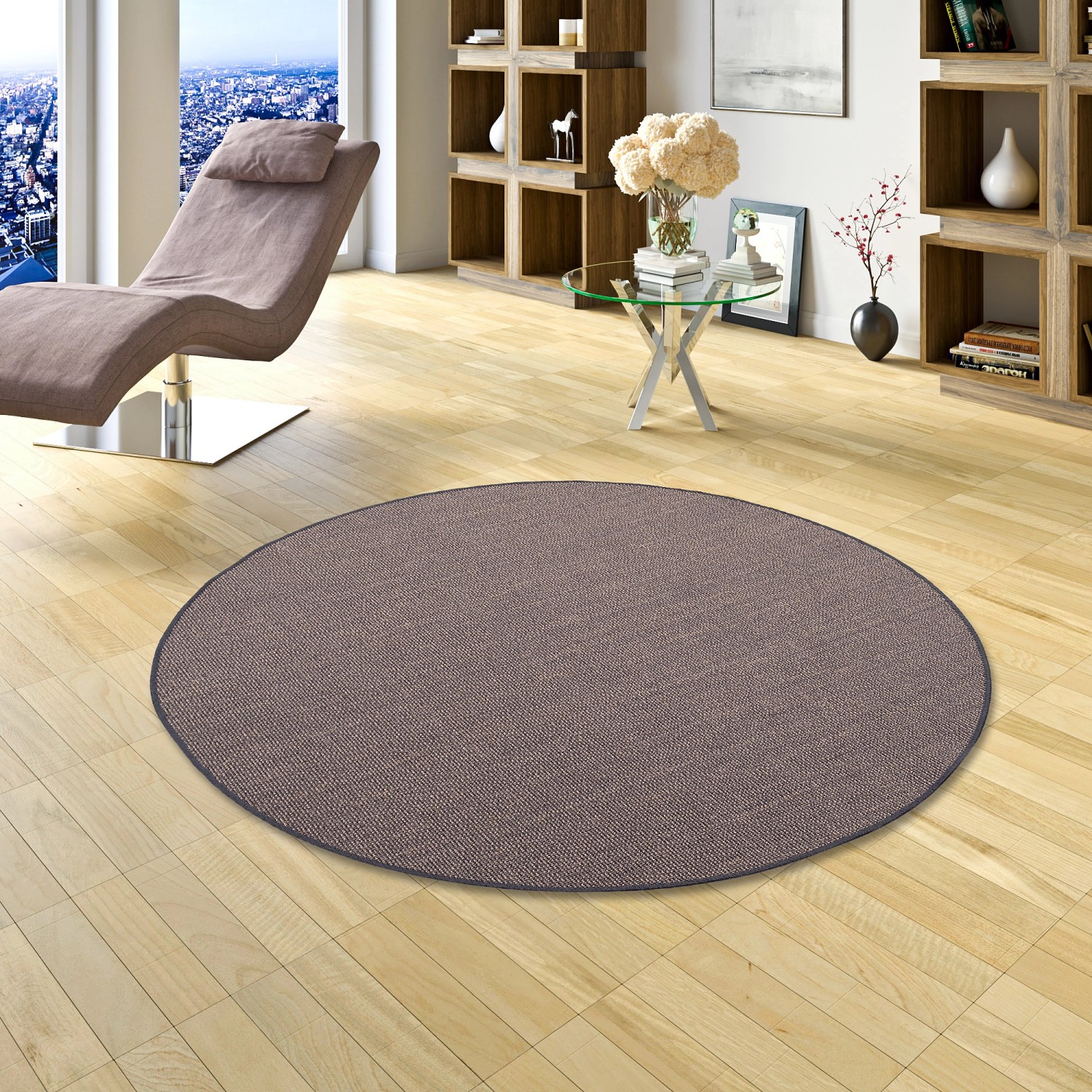 Runder Sisal Teppich „Stone Mix“ (100x100 cm) von Snapstyle. Kurzflorteppich für Wohnräume.