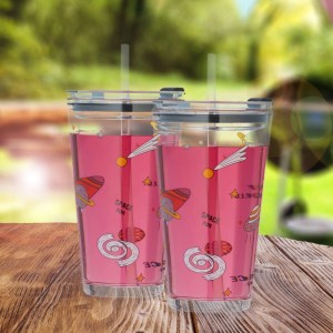 Relaxdays 4er Set Kindergläser Glas Transparent mit Deckel und Strohhalm Spülmaschinenfest 15 cm x 9 cm x 9,5 cm 420 g