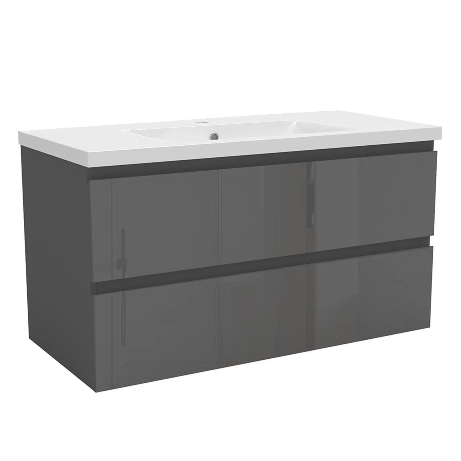 AICA Waschtisch mit Unterschrank 100 cm Aalst Badmöbel Set 2 tlg. Waschbecken mit Unterschrank Anthrazit Hochglanz Softclose