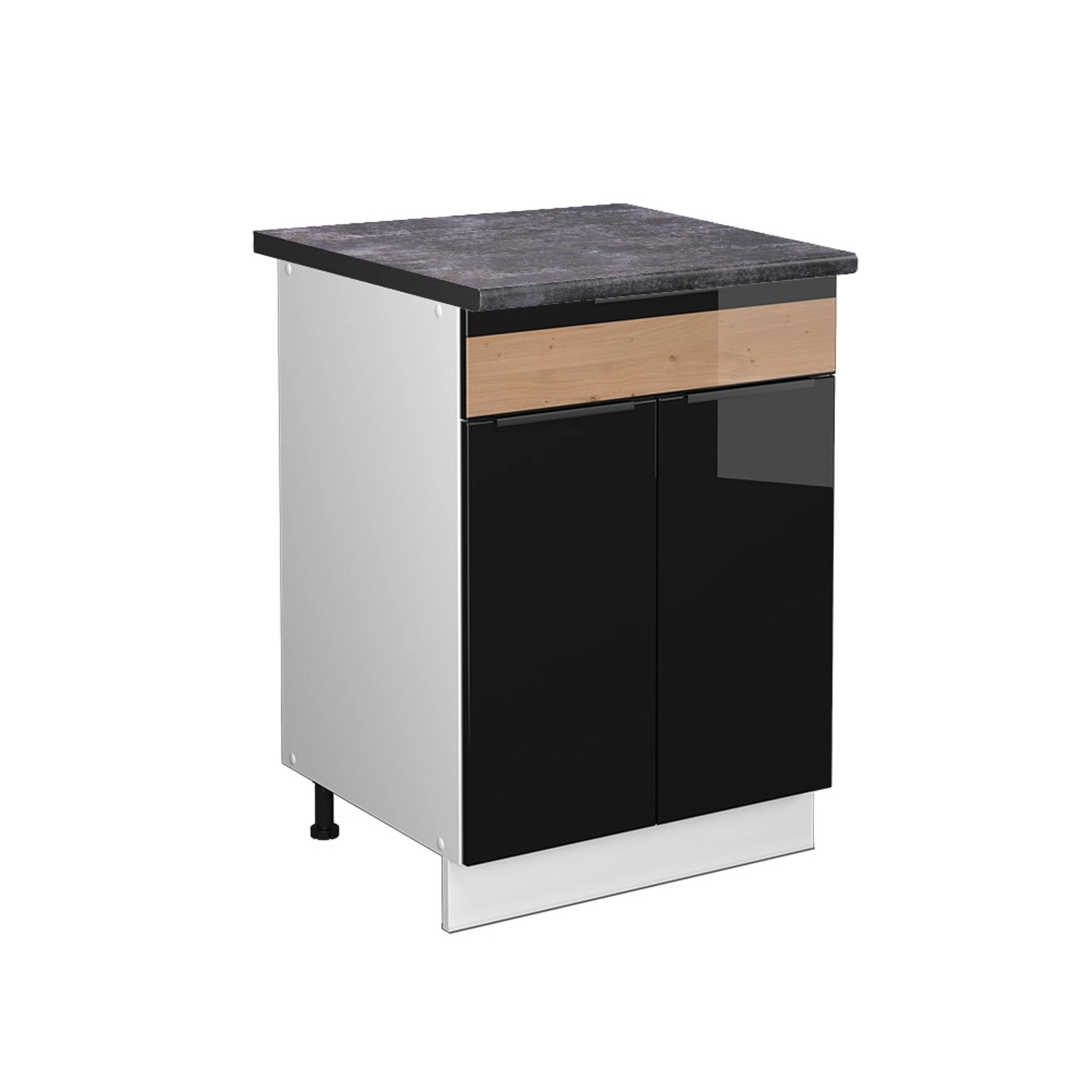 Vicco Küchenunterschrank Fame-Line Schwarz Eiche hochglanz/Weiß 60 cm mit Schublade AP Anthrazit