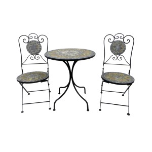 3-teilige Mosaik Bistrogarnitur: Tisch und zwei Stühle mit Stern-Design für Garten oder Balkon.