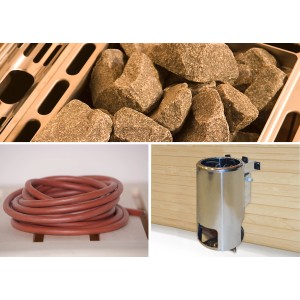 Weka Ofenset 9: 3,6 kW Saunaofen mit Steinen, Anschlusskabel und integrierter Steuerung.