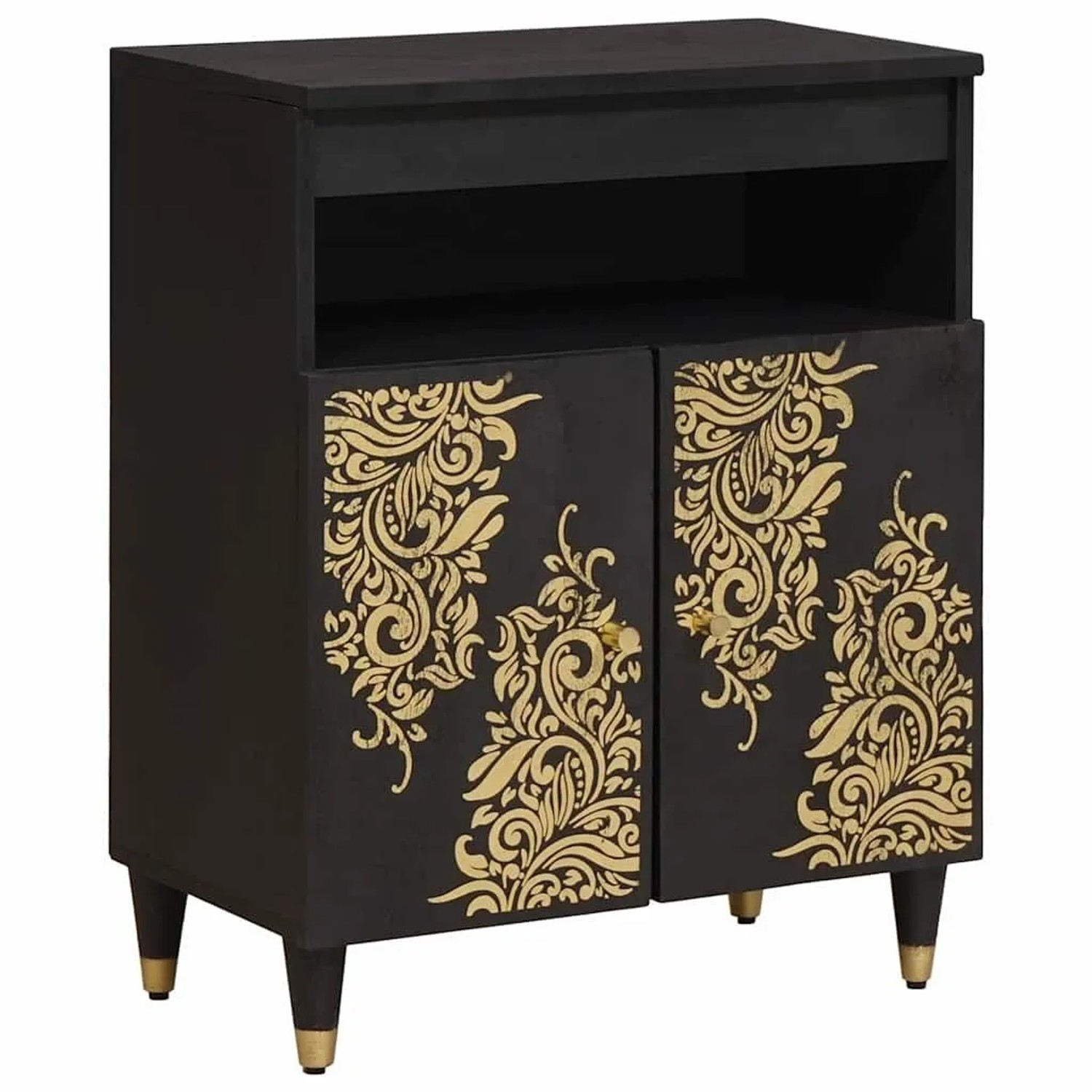 vidaXL Sideboard mit Regal Schwarz 60 x 33 x 75 cm Massivholz Mango 4018833