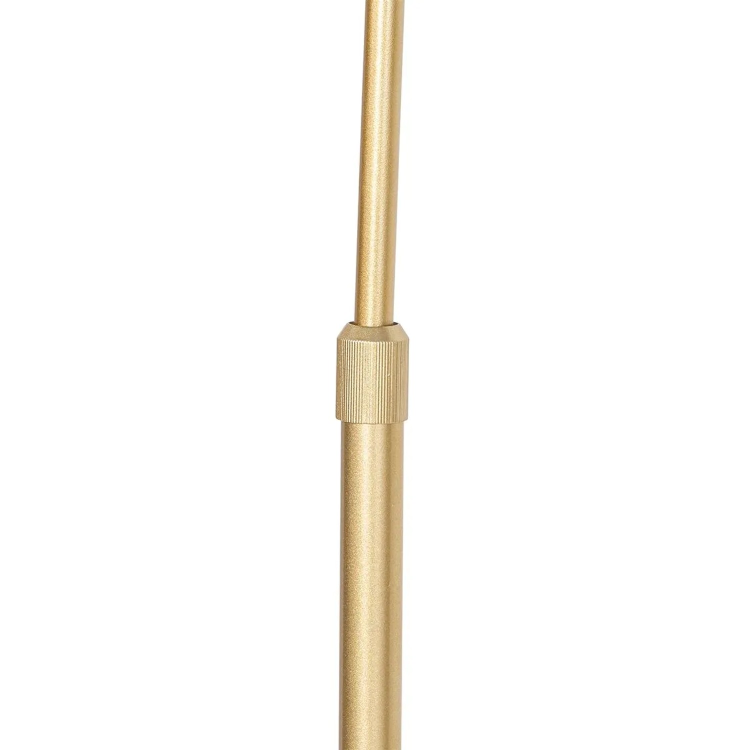 Detailaufnahme: Goldene QAZQA Bogenlampe Arc, moderne Innenleuchte mit klarem Glas.