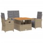 Beige 4-tlg. Garten-Essgruppe aus Polyrattan mit verstellbarem Tisch und grauen Kissen.