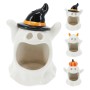 Weißer Keramik-Gespenst Kerzenhalter für Teelichter, mit Augen und Mund, 3 Halloween-Aufsätze sortiert.