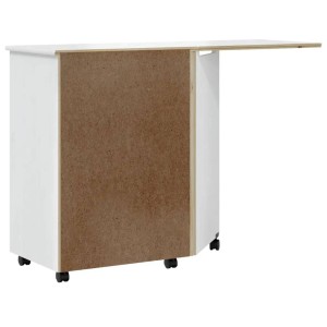 vidaXL Rollschrank mit Schreibtisch MOSS, weißes Kiefernholz, mit ausgeklapptem Schreibtisch.