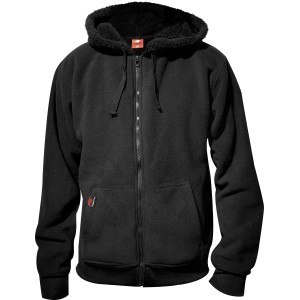 Schwarze Herren Fleecejacke mit Kapuze (Größe M) für Arbeitskleidung und Outdoor-Aktivitäten.