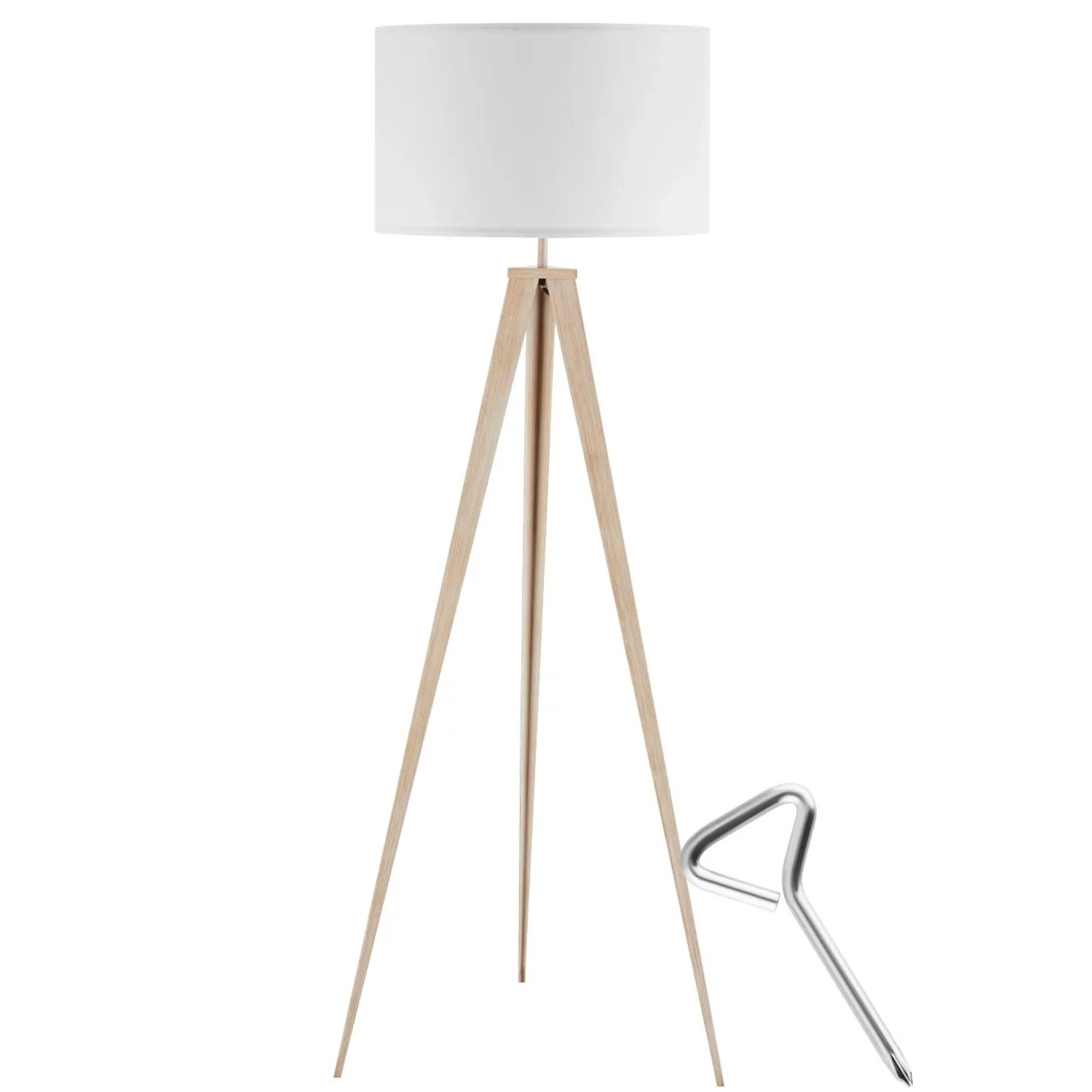 Tectake Stehleuchte Lunaris Dreibeingestell Aus Stahl  60 W Texttillampenschirm In Leinenoptik   57 x 57 x 158 cm Eiche