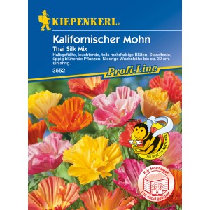 Kiepenkerl Kalifornischer Mohn Thai Silk Mix Blumensamen mit bunten, halbgefüllten Blüten in Gelb, Orange und Pink.