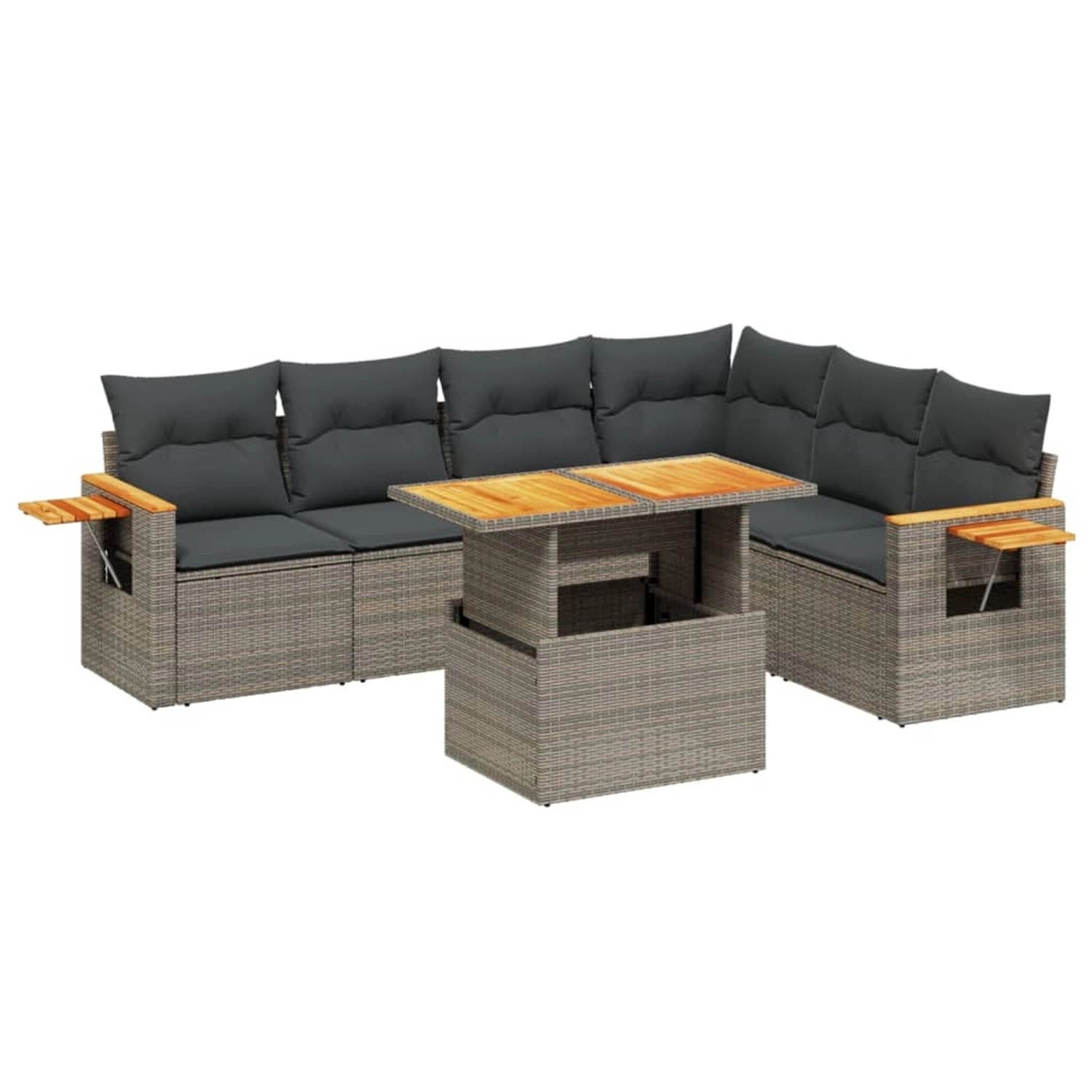 vidaXL 7-Tlg Garten-Sofagarnitur mit Kissen Grau Poly Rattan 3273538
