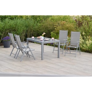 Merxx Amalfi Gartenmöbel-Set mit 4 Klappsesseln und Ausziehtisch (140/200x90cm) in Diamantbraun.