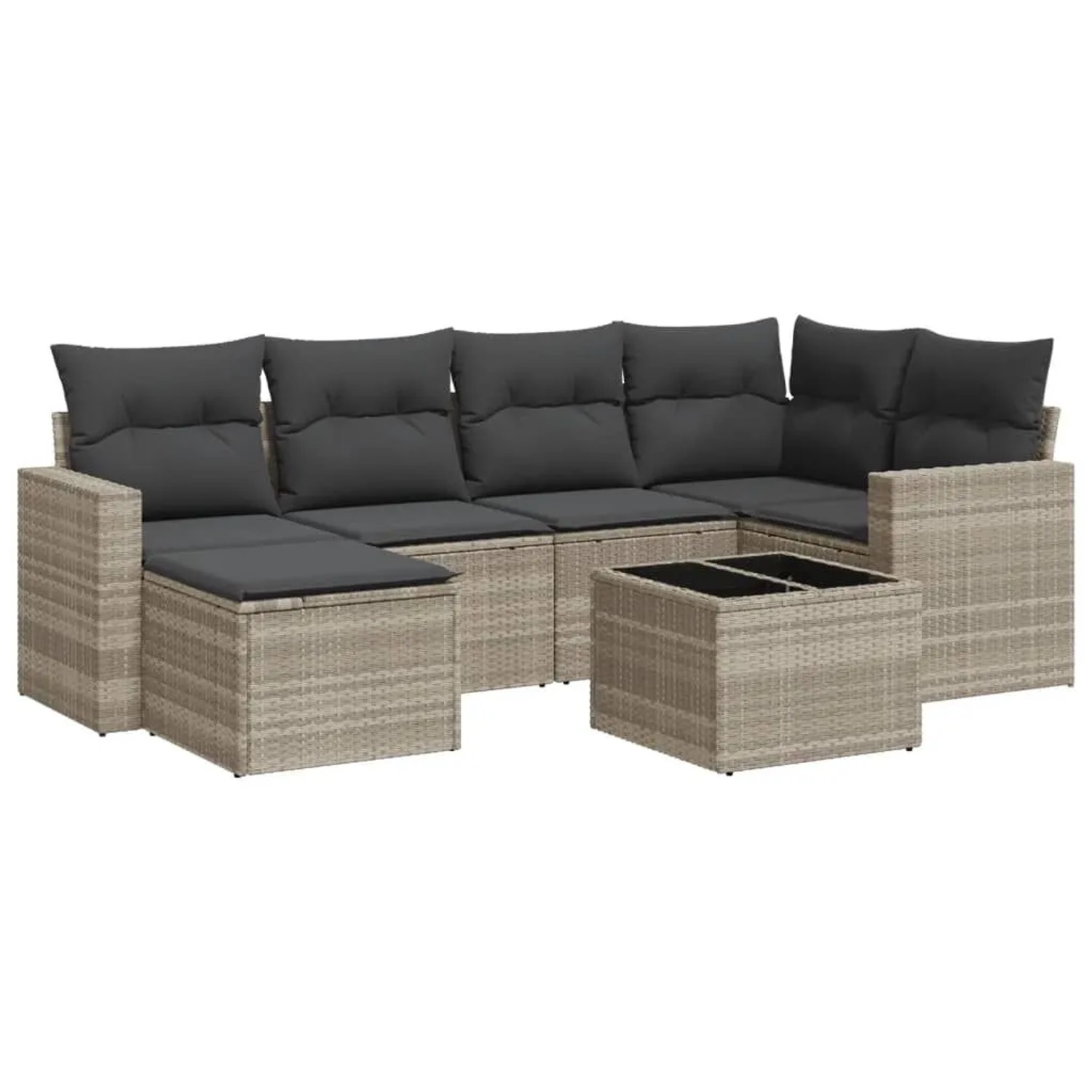 vidaXL 7-Tlg Garten-Sofagarnitur mit Kissen Hellgrau Poly Rattan 3251609 günstig online kaufen