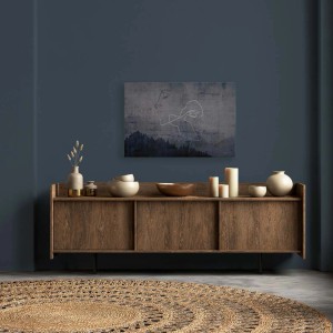 Leinwandbild mit Frauengesicht und Tannenwald in Anthrazit, 120x80 cm. Wanddekoration für Schlafzimmer.