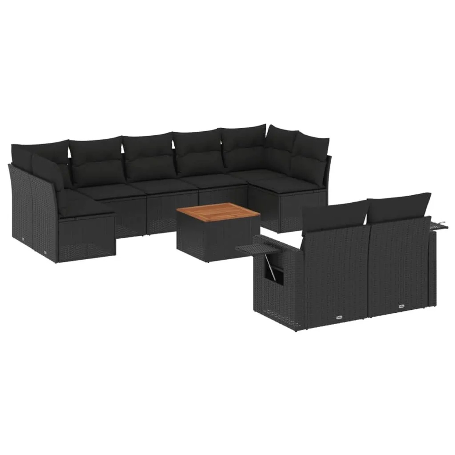vidaXL 10-Tlg Garten-Sofagarnitur mit Kissen Schwarz Poly Rattan 3224711 günstig online kaufen