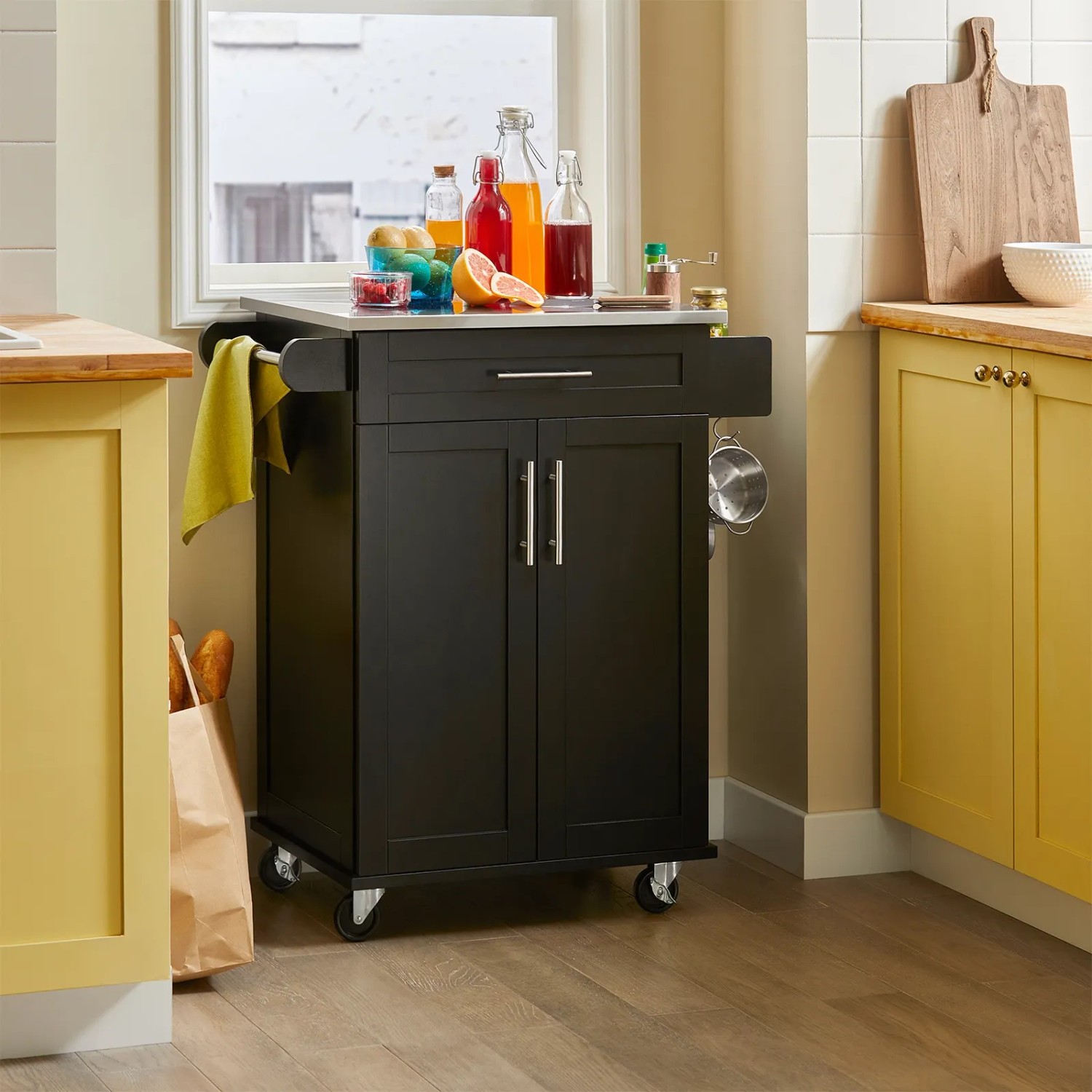 SoBuy Küchenwagen mit Rollen Schwarz mit Schublade 80 x 90 x 46 cm kaufen bei OBI