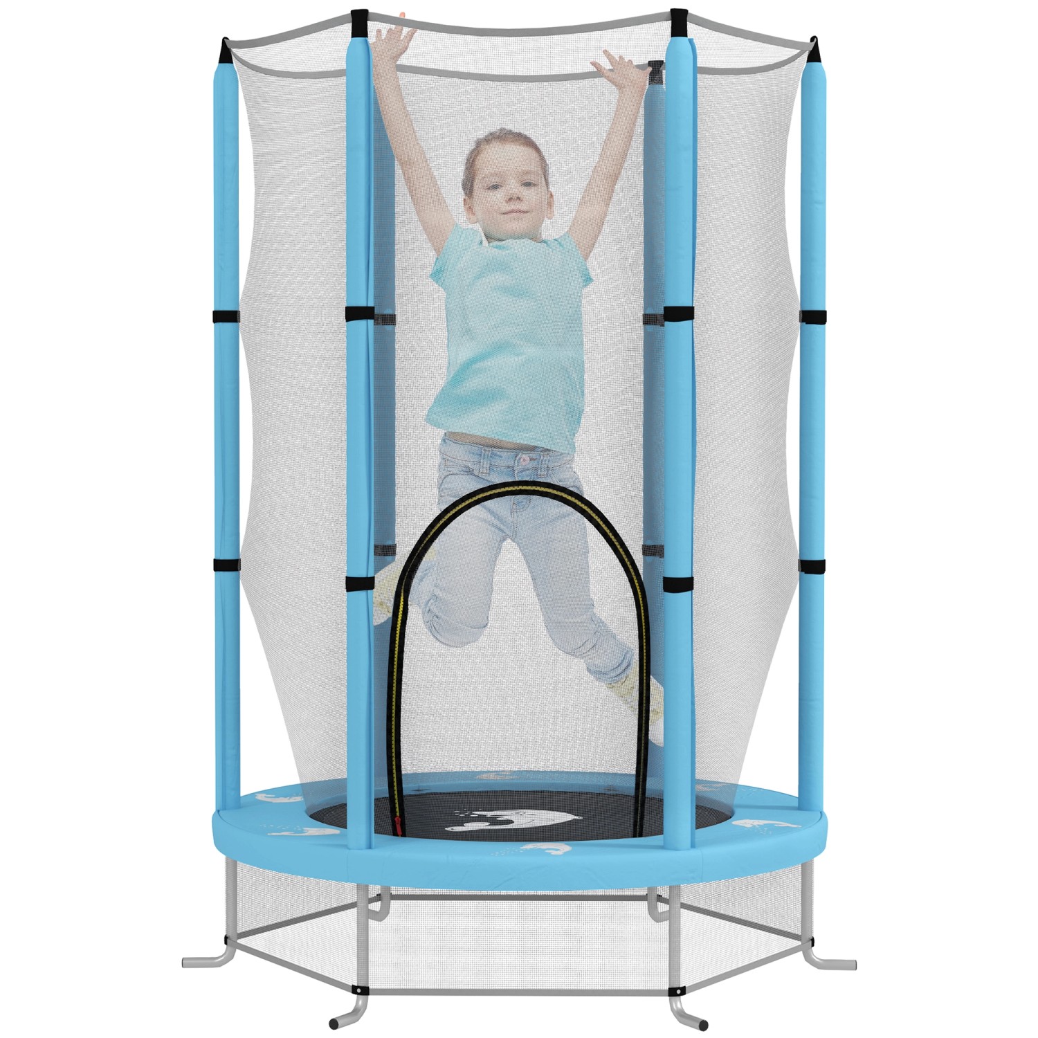 AIYAPLAY Kids Trampoline Stahl Kunststoff Hellblau 140L x 140B x 190H cm