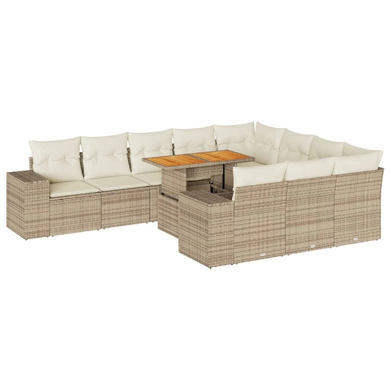 vidaXL 10-Tlg Garten-Sofagarnitur mit Kissen Beige Poly Rattan Akazie 33274 günstig online kaufen